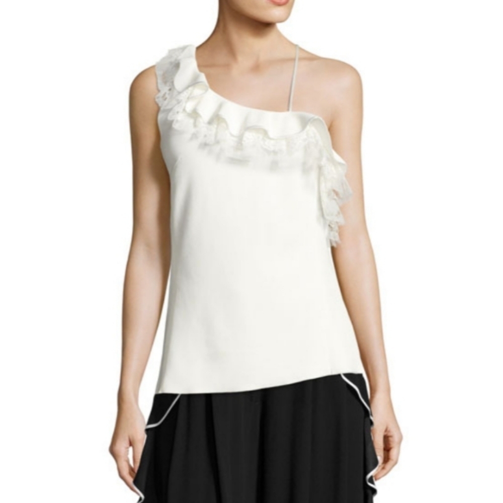 NWT Adam Lippes Strappy Ruffled Lace Trim Top - Picture 3 of 14